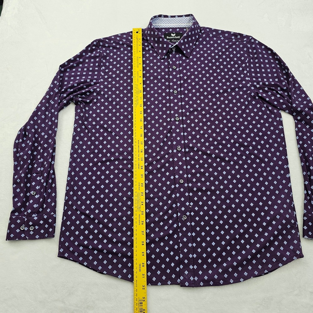 Buttercloth Button Up Shirt Mens 2XL Purple Geometric Knit Stretch Regular Fit - Picture 6 of 9